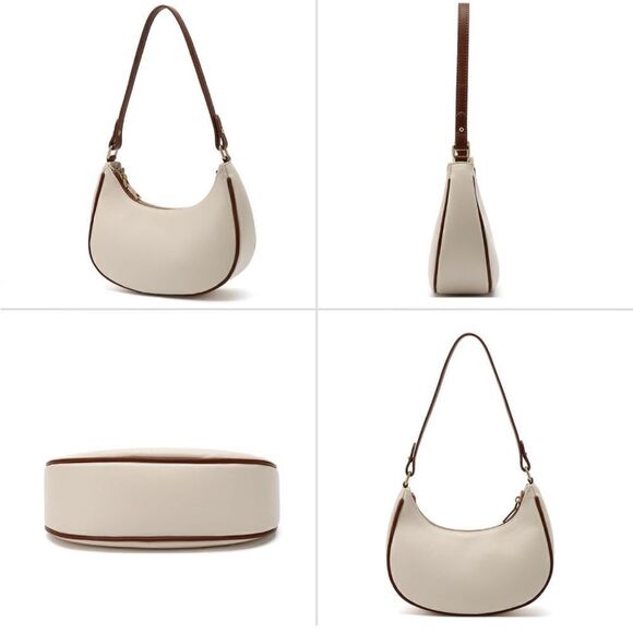 Small Crescent Shoulder Bag Crossbody Purse Vegan Leather Zippered Handbag - Picture 3 of 9